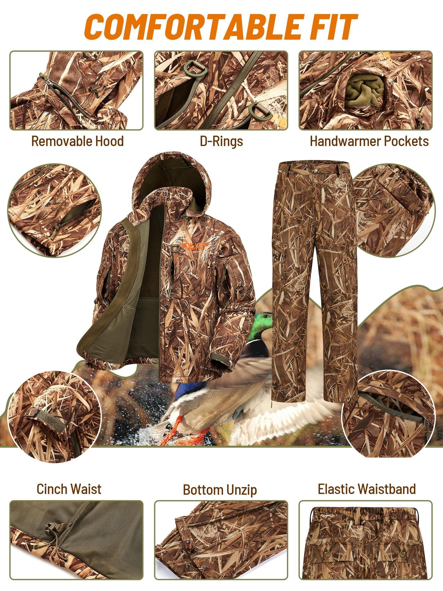 NEW VIEW Camo Clothes for Men, Winter Warm Hunting Jacket and Pants, Fleece Lined Suit for Deer Duck Bow Hunts