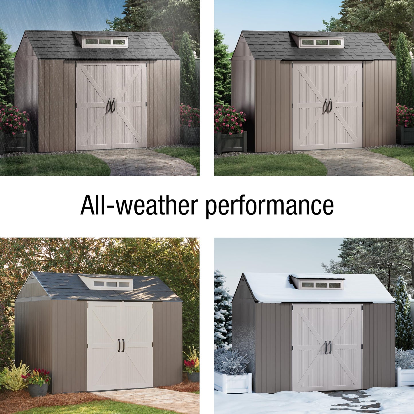 Rubbermaid Extra Large Resin Outdoor Storage Shed With Floor (7 x 10 Ft.), Weather Resistant, Brown, Organization for Home/Lawn Mower/Backyard Equipment/Bike Storage/Pool Supplies