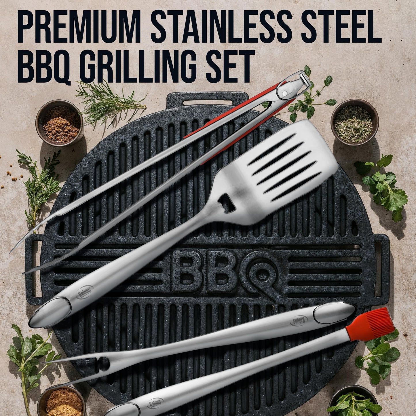 Kaluns Grilling Accessories, Dad Gifts for Fathers Day Grilling Gifts, Heavy Duty Stainless Steel BBQ Grill Tools Set for Outdoor Grill with Aluminum Case and Apron, Dad Birthday Gifts for Men Husband