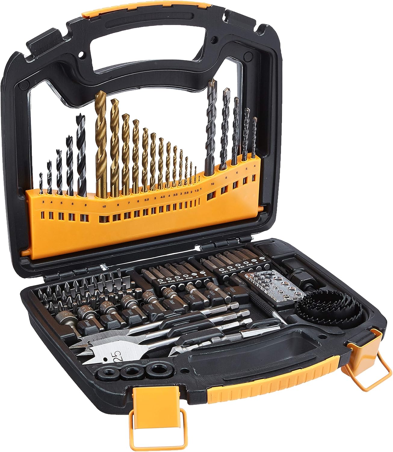 Amazon Basics Drill & Driver Multi Bit Set, Alloy Steel Wood Straight Drill Bits, for Metal, Wood, Plastic, Masonry, with Storage Case, 100-Piece
