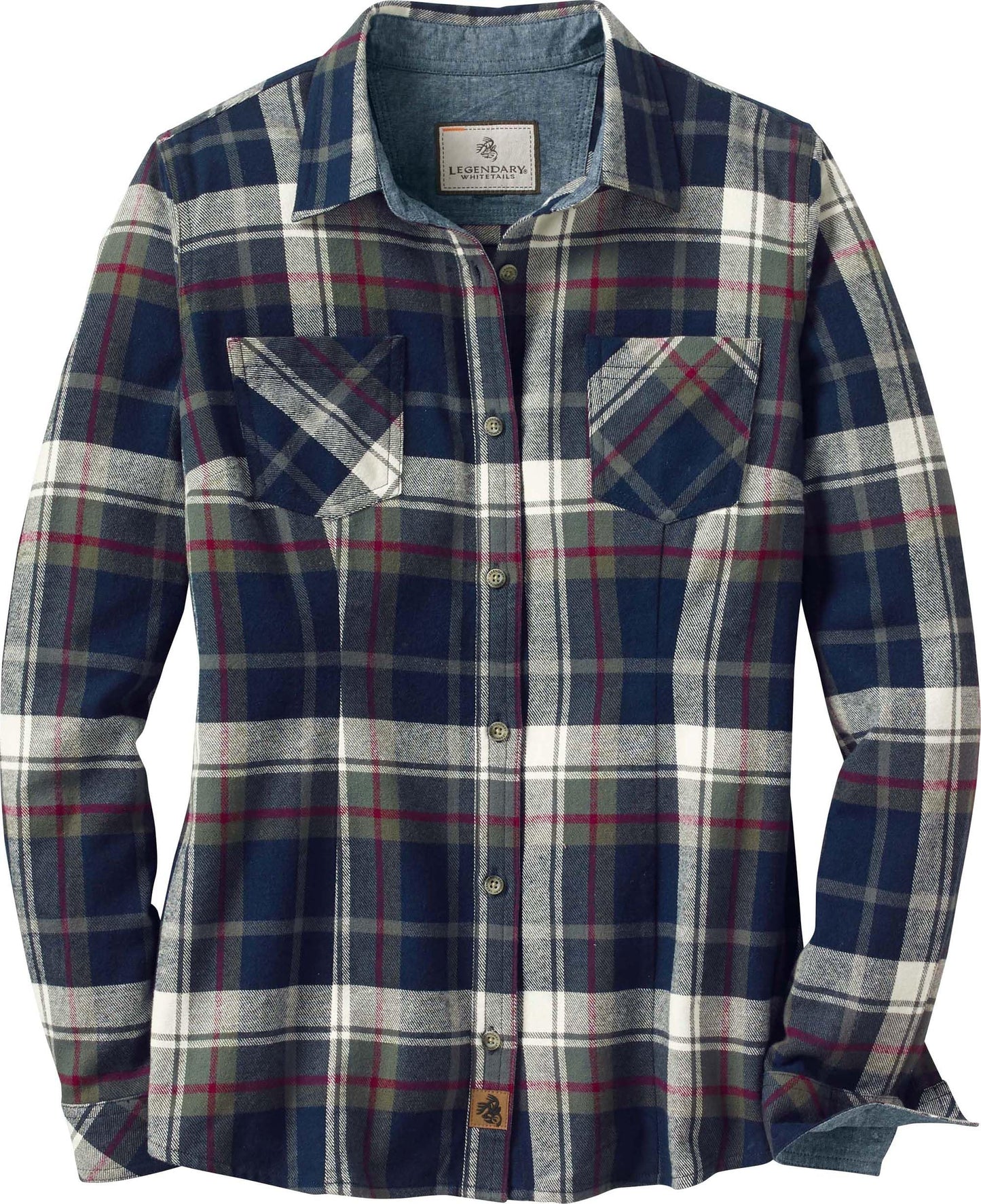 Legendary Whitetails Womens Cottage Escape Flannel Long Sleeve Plaid and Solid Color Clothes, Fitted Button Down