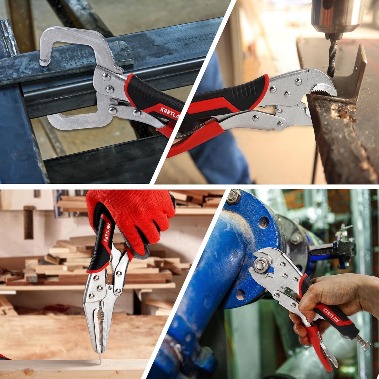 Vice Grips Pliers Set - 6-Piece Set Including 6-1/2" & 9-1/2" Long Nose, 5", 7" & 10" Curved Jaw, 6" C-Clamp Locking Pliers With Rolling Pouch