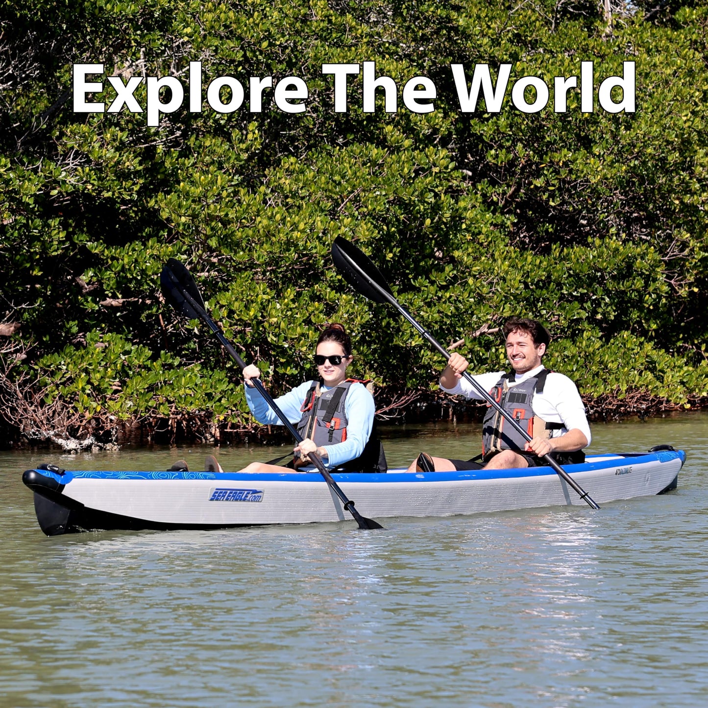 Sea Eagle RazorLite Inflatable Kayak - Lightweight, Drop Stitch, High Speed Touring Kayak - Solo or Tandem - Tall Back Seat(s), Paddle(s), Backpack, Skeg and Pump