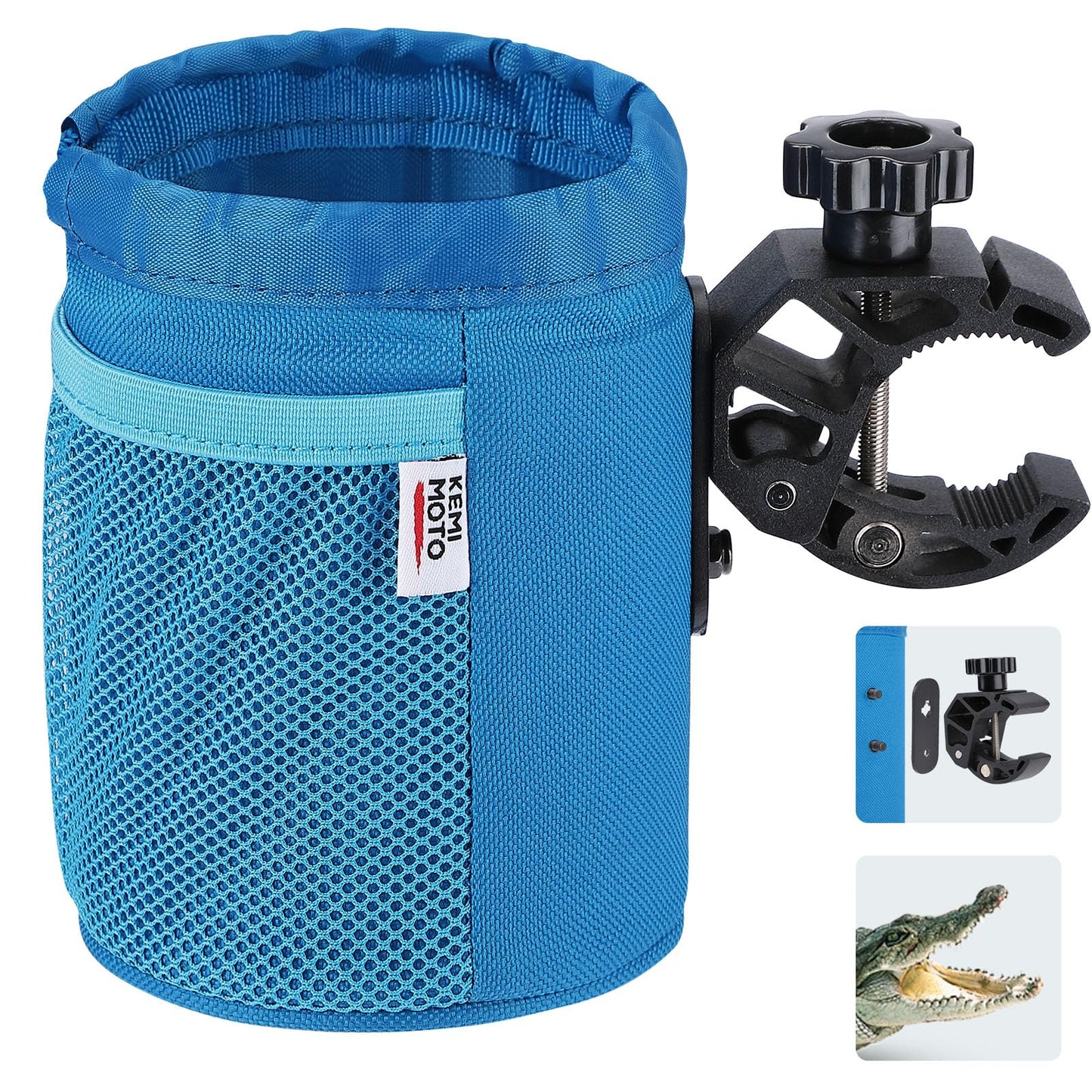 KEMIMOTO Motorcycle Cup Holder, Oxford Fabric Motorcycle Drink Holder with 0.6"-1.5" Alligator Clamp, Universal Water Bottle Cup Accessories for Bike, ATV/UTV, Scooter, Boat, Walker