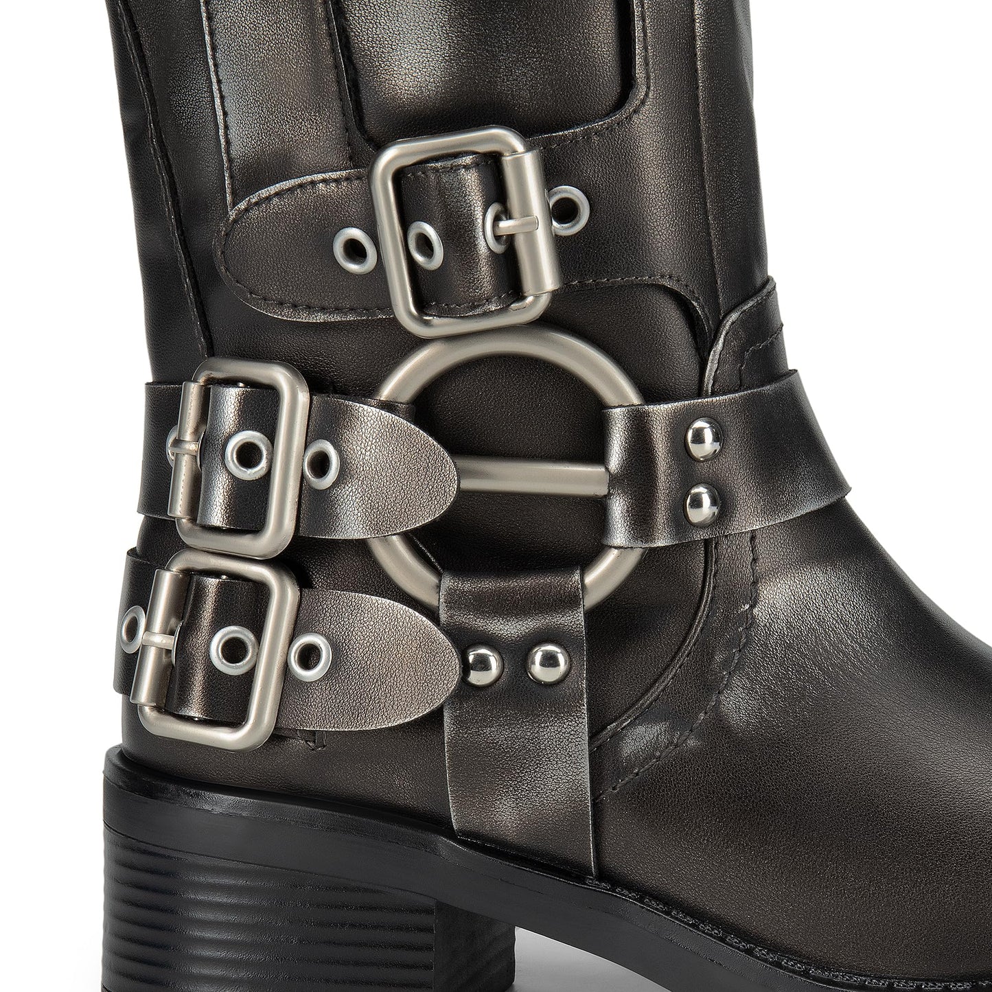 DREAM PAIRS Women's Knee High Riding Boots Slip On Motorcycle Boots Square Toe Chunky Heel Fashion Buckles Biker Boots