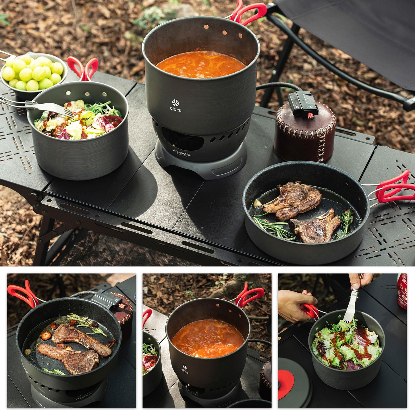 Alocs Camping Cookware Set Camping Gear, Compact Camping Pots and Pans Set, Durable Hard Alumina Camping Cooking Set for Outdoor Backpacking Camping Hiking Picnic, Included Mesh Carry Bag.