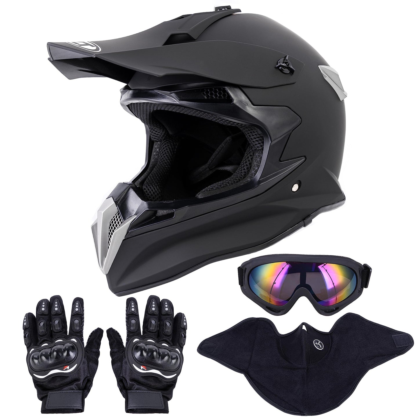 Adult Motocross Dirt Bike Helmet with Goggle, Gloves & Mask - DOT/FMVSS-218 Off-Road Motorcycle & ATV Helmet with Adjustable Sun Visor