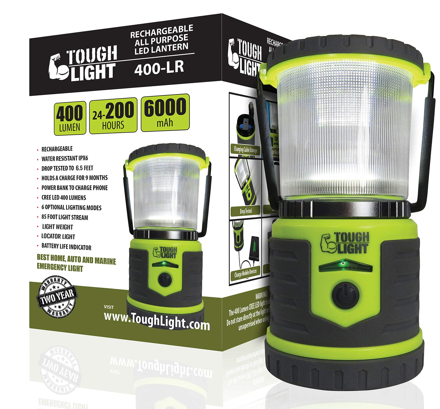 USB Rechargeable Camping Lantern, 400 Lumens LED Lantern, Hanging Tent Lamp, 6000mAh Power Bank, 200 Hour, 6 Modes, for Outdoors & Emergency