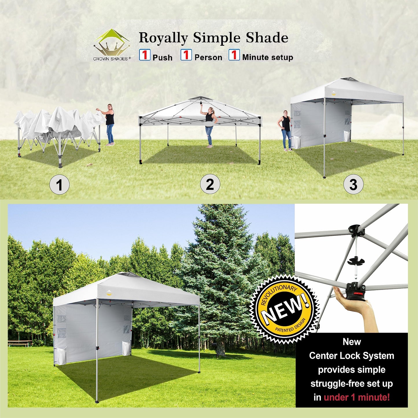 CROWN SHADES Canopy Tent 10x10 Pop Up Canopy Outdoor Shade with Pockets Sidewall, Easy Up Sun Shelter with One Person Set Up Center Lock, Portable Instant Camping Beach Canopy Tents, Forest Green