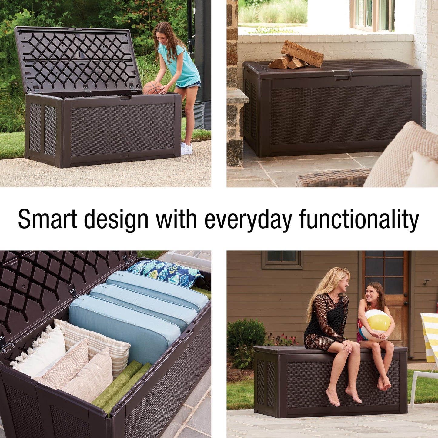 Rubbermaid Extra Large Resin Outdoor Storage Deck Box (134 Gal), Weather Resistant, Black, Deck Organization for Home/Backyard/Pool Chemicals/Toys/Garden Tools/Porch/Patio Cushions