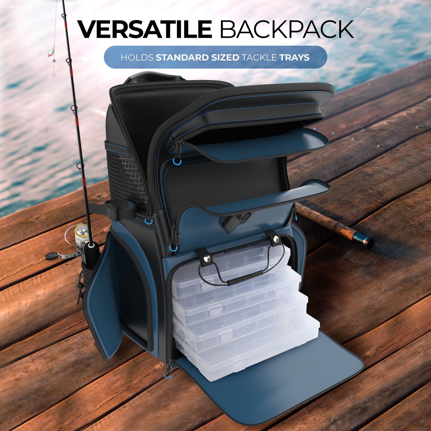 Reaction Tackle Fishing Tackle Bag – Salt Water Resistant Fishing Bag, 1000D PVC Waterproof Material, Tackle Box Organizer with Dividers for 3600 or 3700 Trays (Small, Medium, Backpack only fit 3600)