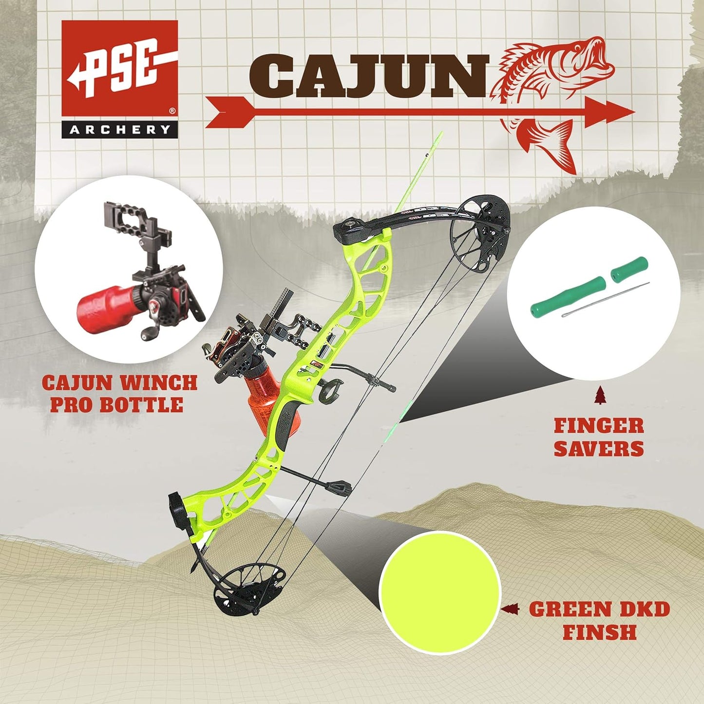 PSE ARCHERY D3 Bowfishing Compound Bow-Kit-Set-Arrow - Green - 30-40