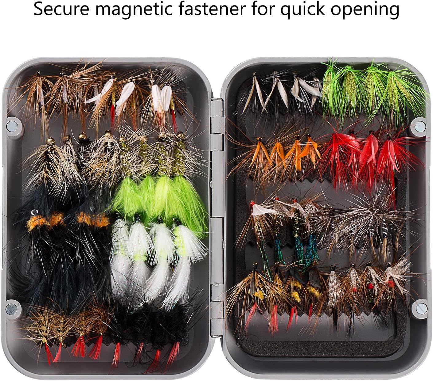 BASSDASH Fly Fishing Assorted Flies Kit, Pack of 64 pcs Including Dry and Wet Flies, Nymphs, Streamers, Terrestrials, Leeches and More, with Magnetic Fly Box