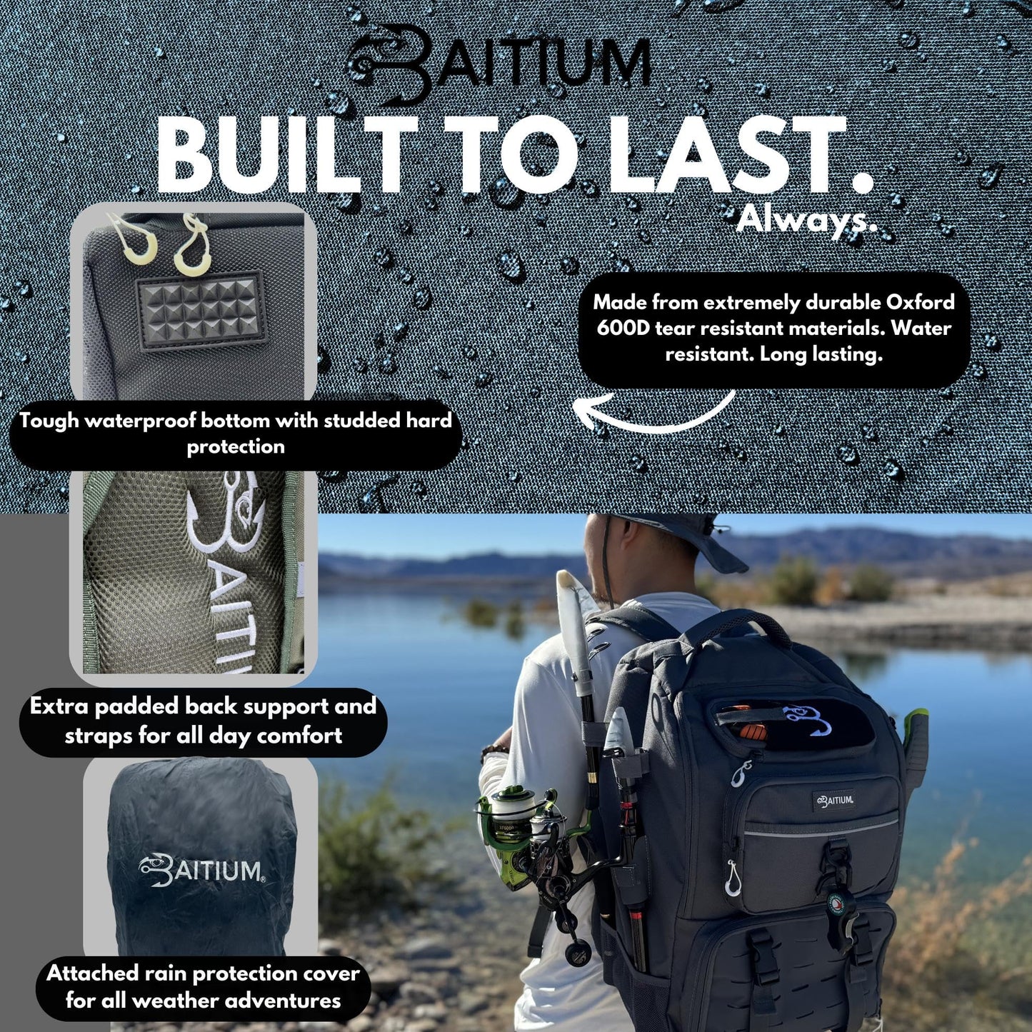 Fishing Backpack, Tackle Bag With Rod Holders, 40L Capacity With Cooler, Rain Cover, Insulated Pocket, 4 Tackle Trays Included- (Green)