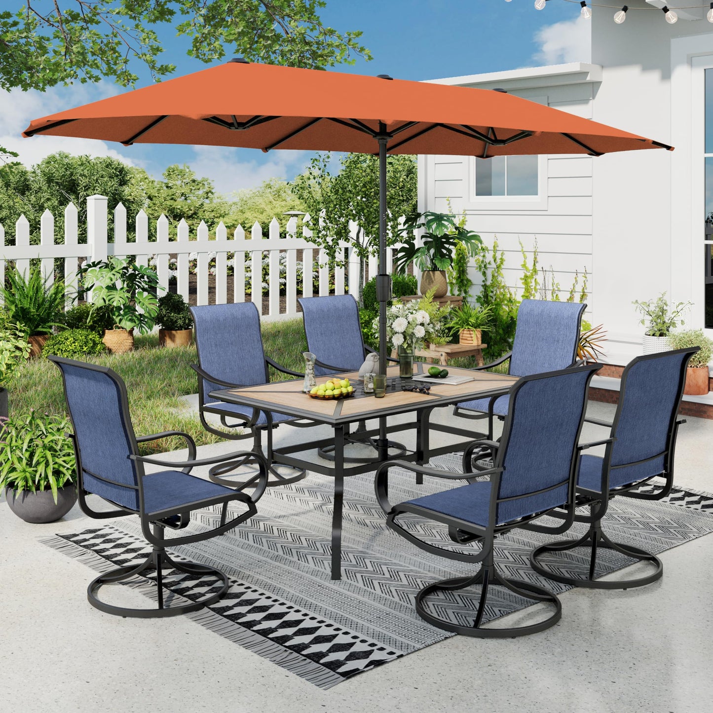 Sophia & William Patio Set with Umbrella 8 Pieces Outdoor Dining Set for 6 with 13ft Double-Sided Patio Umbrella Beige, 6 x Swivel Patio Chairs, 1 Metal Table for Lawn Garden