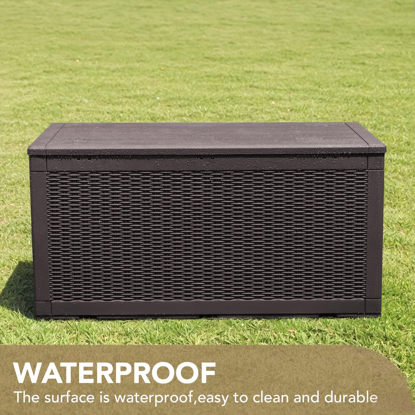 Devoko 100 Gallon Waterproof Large Resin Deck Box Indoor Outdoor Lockable Storage Container for Patio Furniture Cushions Garden Tools (100 Gallon, Black)