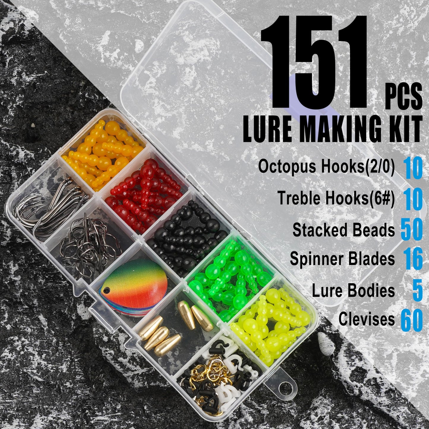 Walleye Rig Making Kit,205pcs DIY Lure Making Supplies Parts for Crawler Harness Walleye Spinner Rigs Colorado Blades Pompano Floats Clevises Beads Hooks Spinner Lure Making Kit