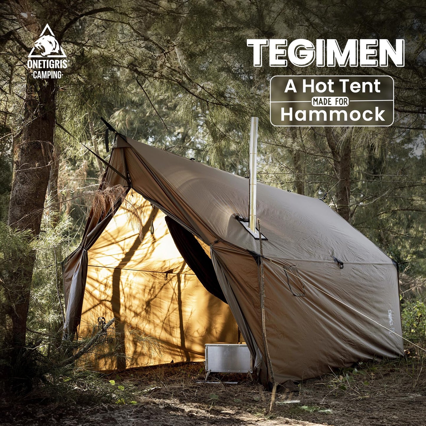 OneTigris TEGIMEN Hammock Hot Tent with Stove Jack, Spacious Versatile Wall Tent with Snow Skirt, 3000mm Waterproof with Zippered Tent Bag