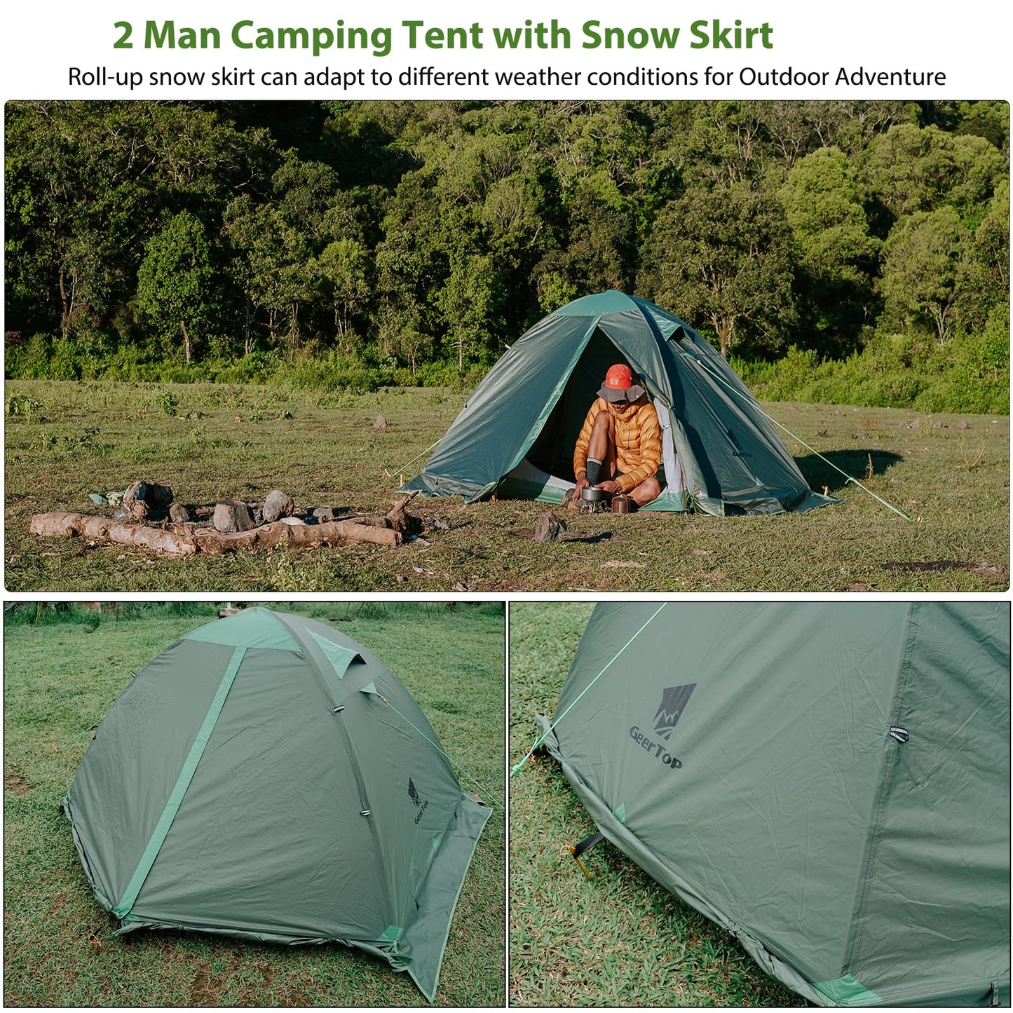 GEERTOP Ultralight 2 Person Backpacking Tent 4 Season Waterproof Camping Tent Double Layer Cold Weather Easy Set Up Tents for Family Camp, Hiking, Hunting Outdoor Mountaineering Travel