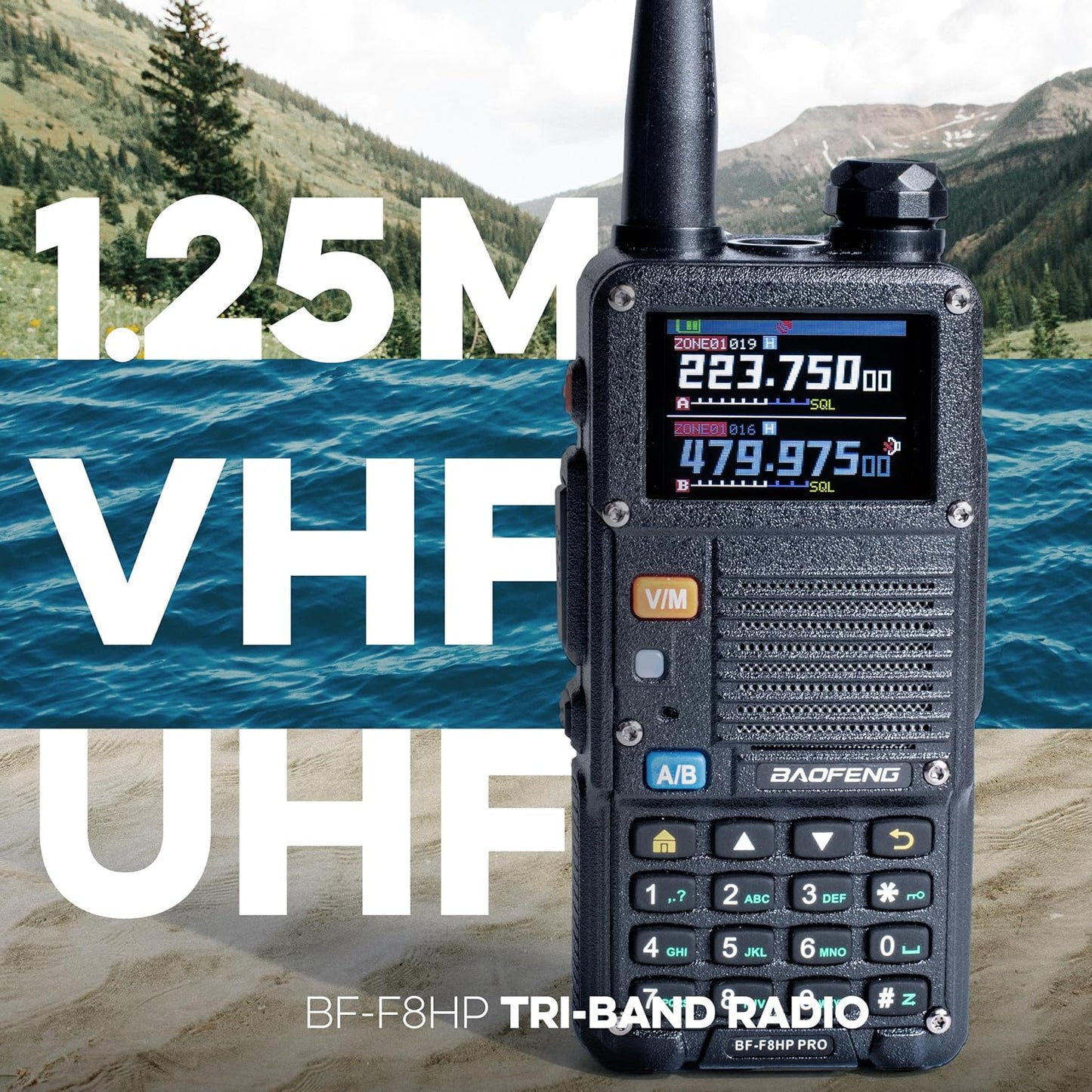 BAOFENG BF-F8HP PRO (UV-5R 7th Gen) 8W Tri Band Two-Way Radio - VHF/1.25M/UHF, IP54, 1000 Channels, GPS, Aviation Band Scanner, NOAA Weather Mode, USB-C Rechargeable Battery