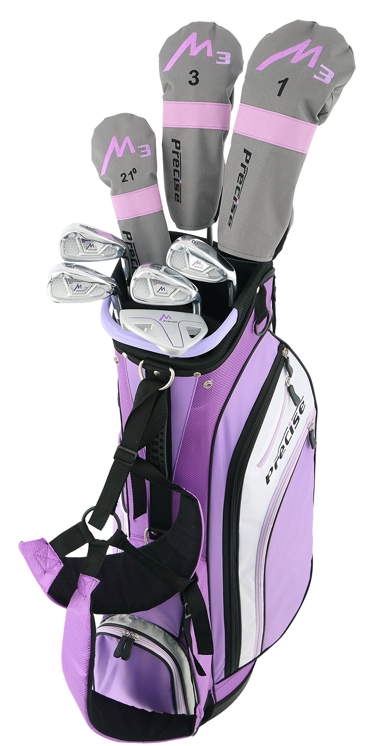 Precise M3 Complete Womens Golf Clubs Set, Includes Driver, Fairway, Hybrid, 7-PW Irons, Wedge, Putter, Stand Bag, 3 H/C's Purple, Golf Clubs Women Right Handed, Comes in 3 Sizes