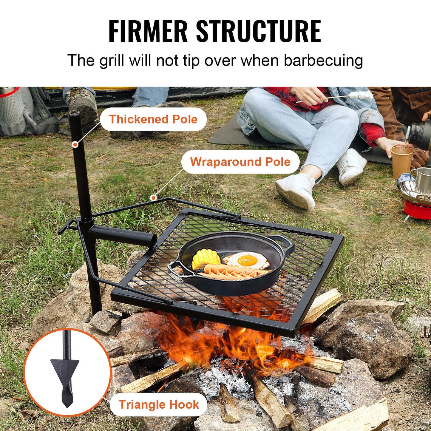 VEVOR Folding Campfire Grill, Heavy Duty Steel Mesh Grate, 22.4" Portable Camping Grates Over Fire Pit, Camp Fire Cooking Equipment with Legs Carrying Bag, Grilling Rack for Outdoor Open Flame Cooking
