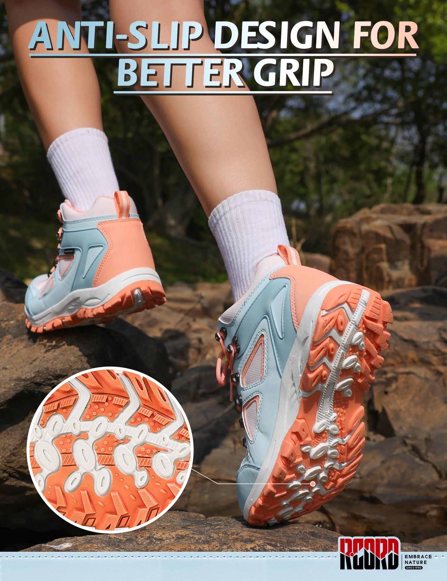 R CORD Kids Hiking Boots Waterproof Durable TPR Traction Outsole Anti-Skid Athletic Lace Up Hiking Shoes for Outdoor Adventure