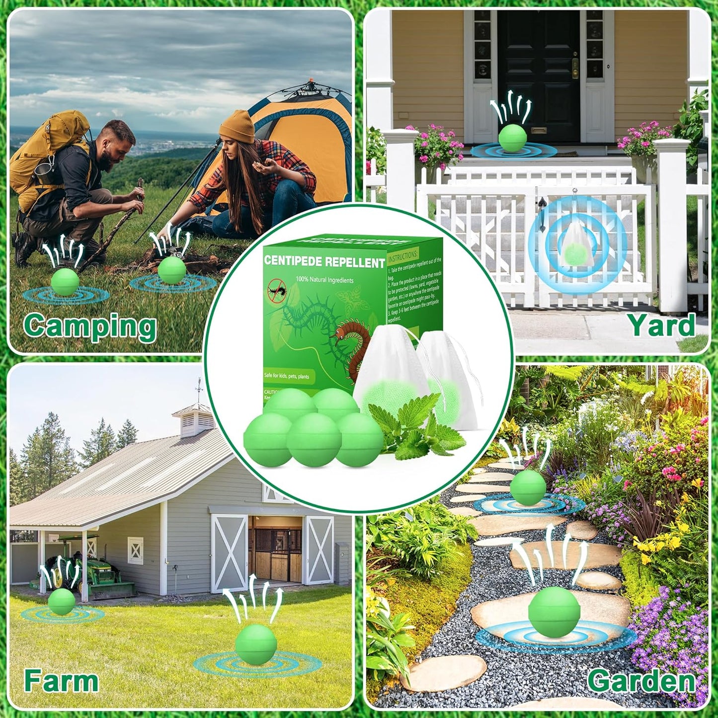 Centipede Away Repellent Balls - 24 Pack House Centipede Repellent Balls for House Garage Outdoor Indoor, Deterrent for Yard Lawn Garden Camping Fishing, Natural Plant Formula Pest Insect Control