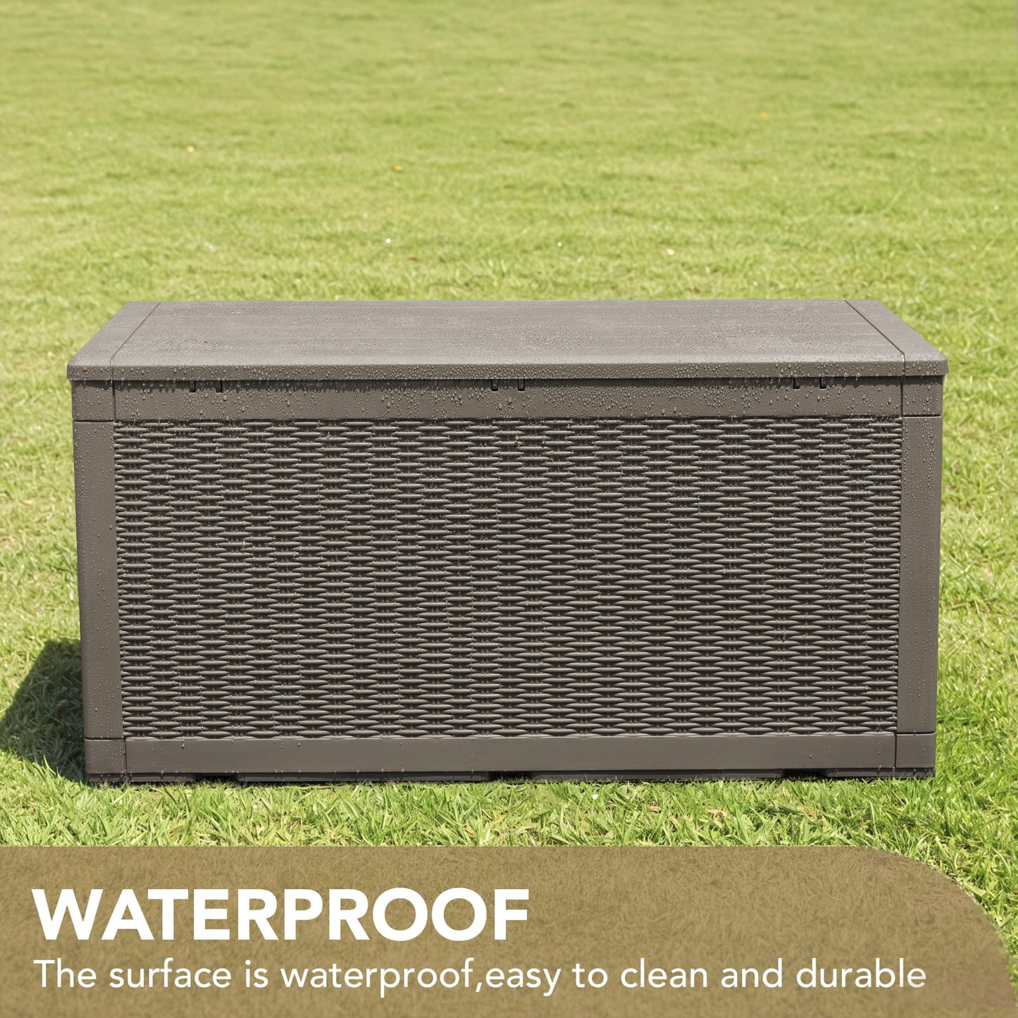 Devoko 100 Gallon Waterproof Large Resin Deck Box Indoor Outdoor Lockable Storage Container for Patio Furniture Cushions Garden Tools (100 Gallon, Black)