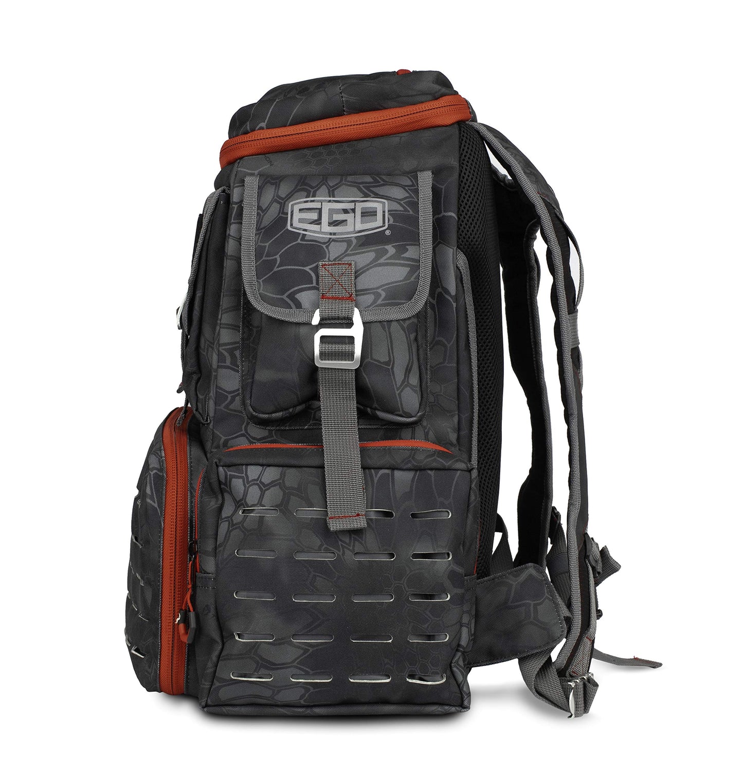 EGO Kryptek Tactical Tackle Box Backpack, Durable Fishing Tool Bag, 1000D Nylon Fabric with PVC Back, Water-Resistant, Multiple Storage Pockets, Laser-Cut Molle Loops, Includes 4 Tackle Trays