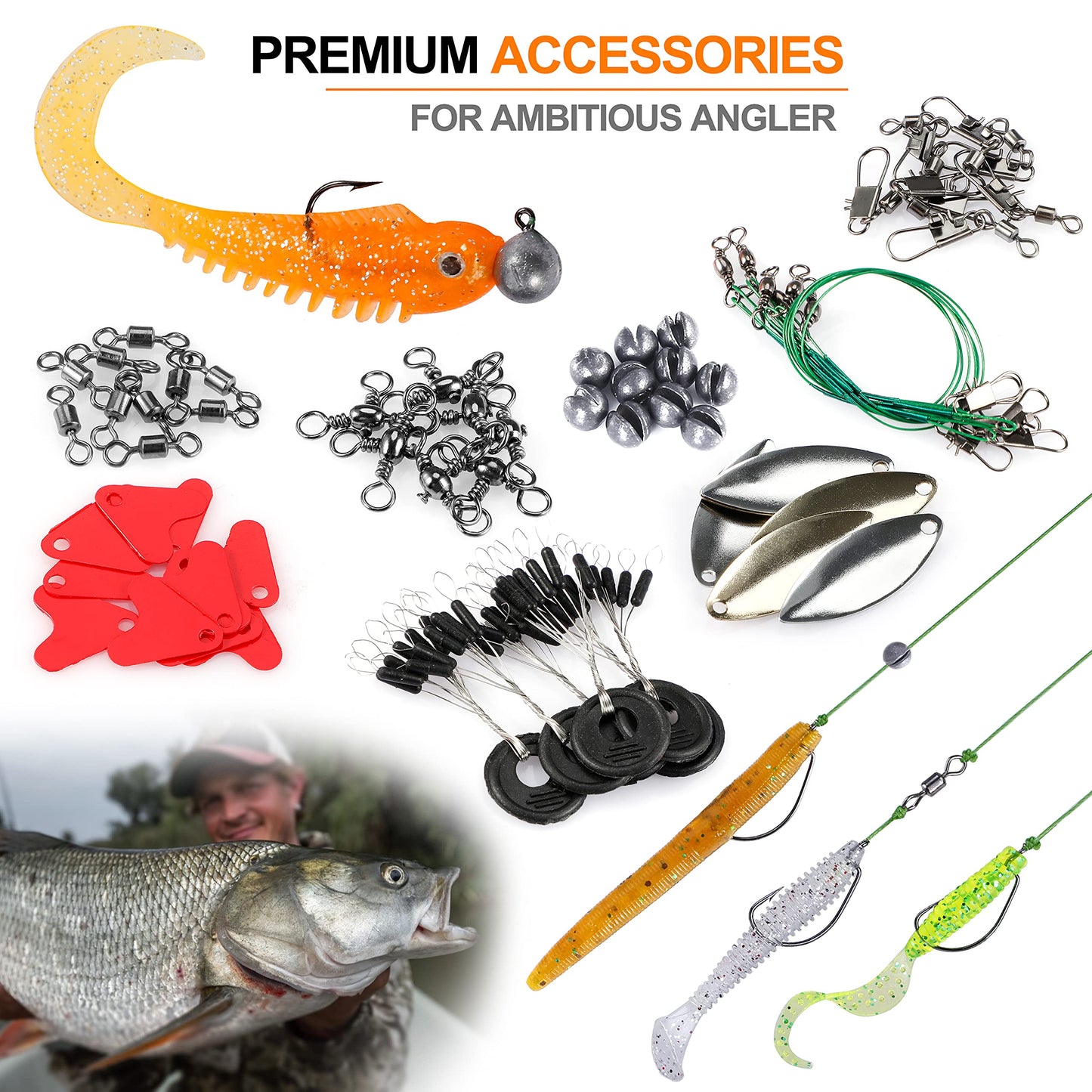 PLUSINNO Fishing Lures Baits Tackle Including Crankbaits, Spinnerbaits, Plastic Worms, Jigs, Topwater Lures, Tackle Box and More Fishing Gear Lures Kit Set, 102/302Pcs Fishing Lure Tackle