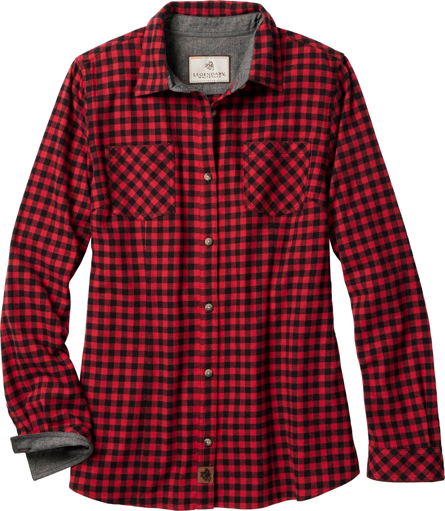 Legendary Whitetails Womens Cottage Escape Flannel Long Sleeve Plaid and Solid Color Clothes, Fitted Button Down