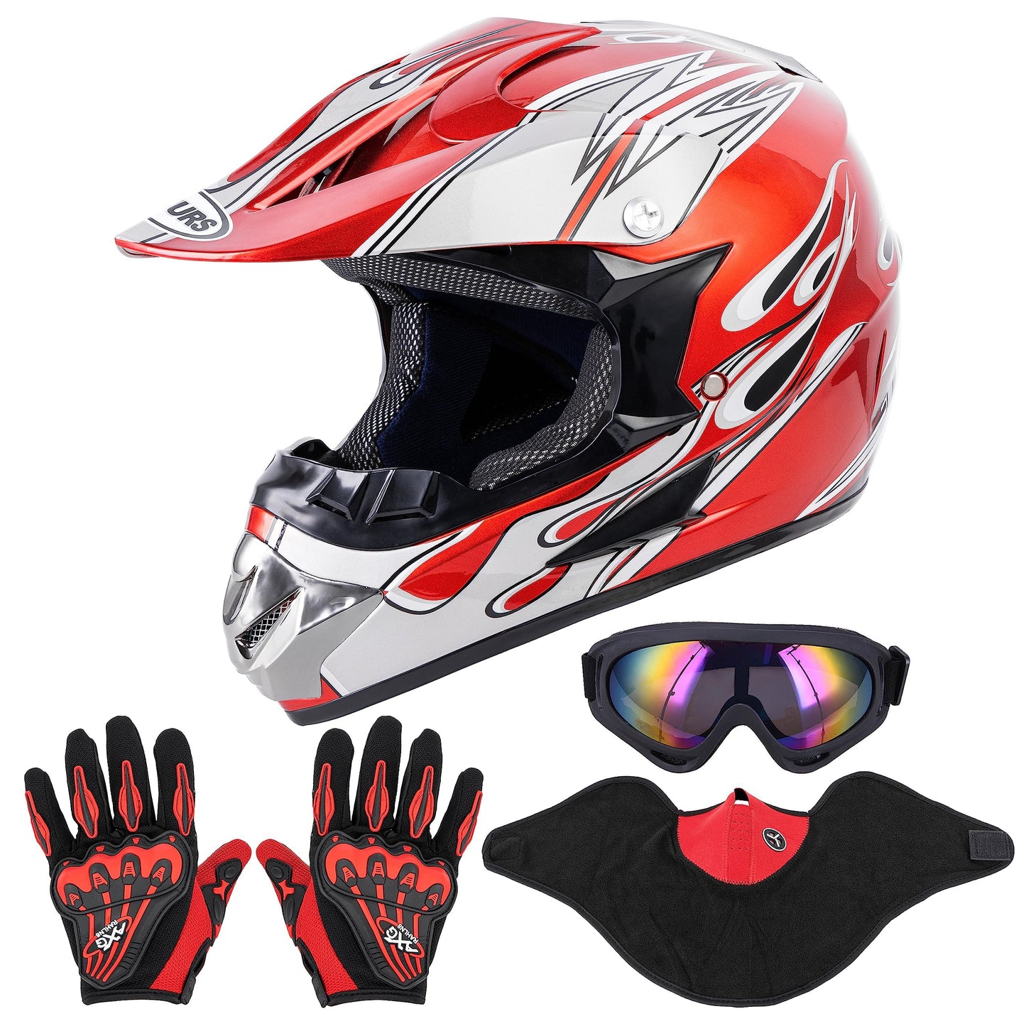 Adult Motocross Dirt Bike Helmet with Goggle, Gloves & Mask - DOT/FMVSS-218 Off-Road Motorcycle & ATV Helmet with Adjustable Sun Visor