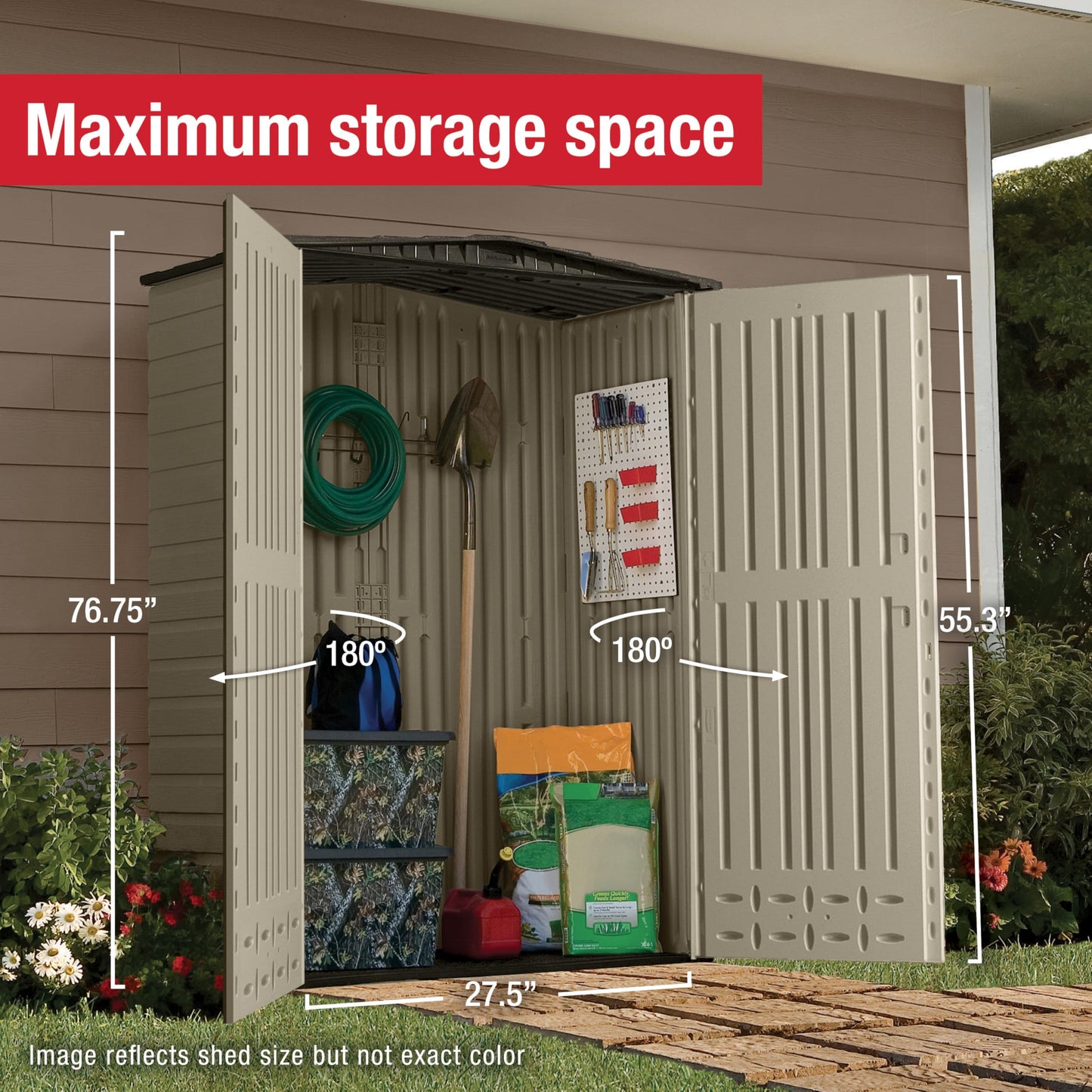 Rubbermaid Large Vertical Resin Outdoor Storage Shed With Floor (6.2 x 4.6 Ft), Weather Resistant, Beige/Brown, Organization for Home/Backyard/Garden Tools/Lawn Mower/Bike Storage/Pool Supplies
