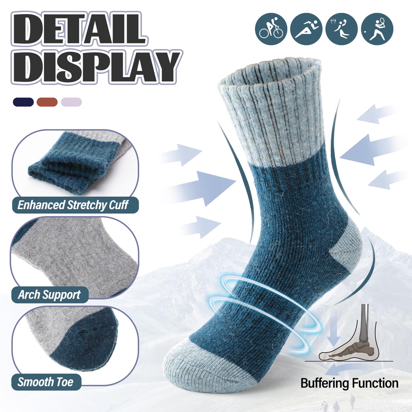 Anlisim Kids Merino Wool Hiking Socks Boys Girls Toddlers Thermal Winter Warm Boot Thick Cushion Gift Socks 6 Pairs