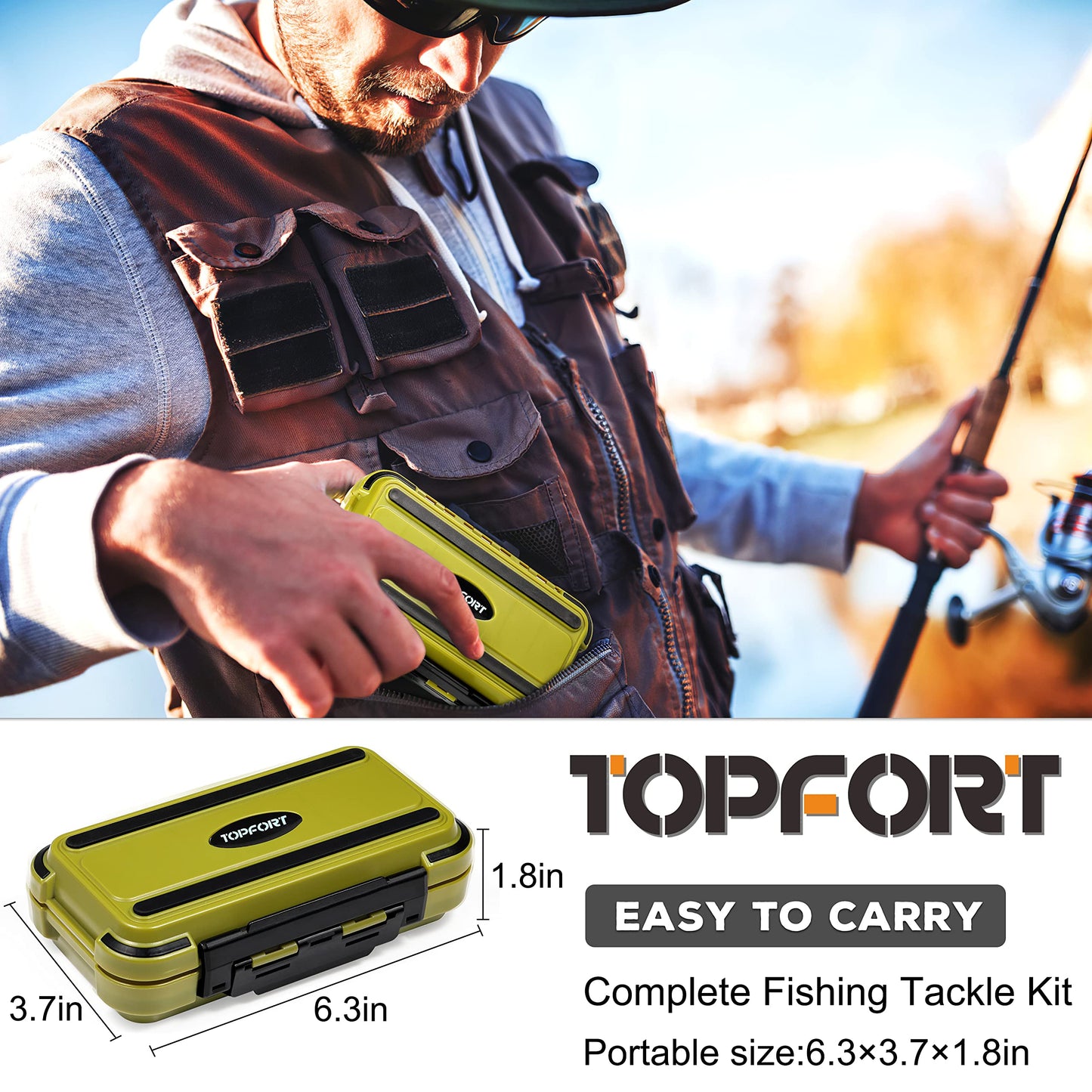TOPFORT 187/343pcs Fishing Accessories Kit, Organized Fishing Tackle Box with Tackle Included, Fishing Hooks, Fishing Weights Sinkers, Fishing Gear and Equipment, Fishing Gift for Men