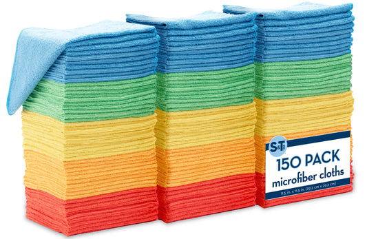 S&T INC. 50 Pack Microfiber Cleaning Cloth, Bulk Towels for Home, Reusable Microfiber Towels for Cars, Cleaning Rags, Assorted, 11.5 Inches x 11.5 Inches, 50 Count