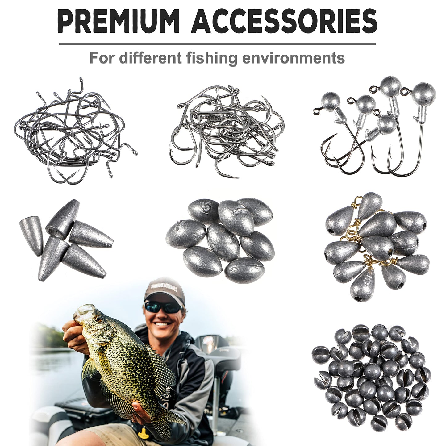 TOPFORT 187/343pcs Fishing Accessories Kit, Organized Fishing Tackle Box with Tackle Included, Fishing Hooks, Fishing Weights Sinkers, Fishing Gear and Equipment, Fishing Gift for Men