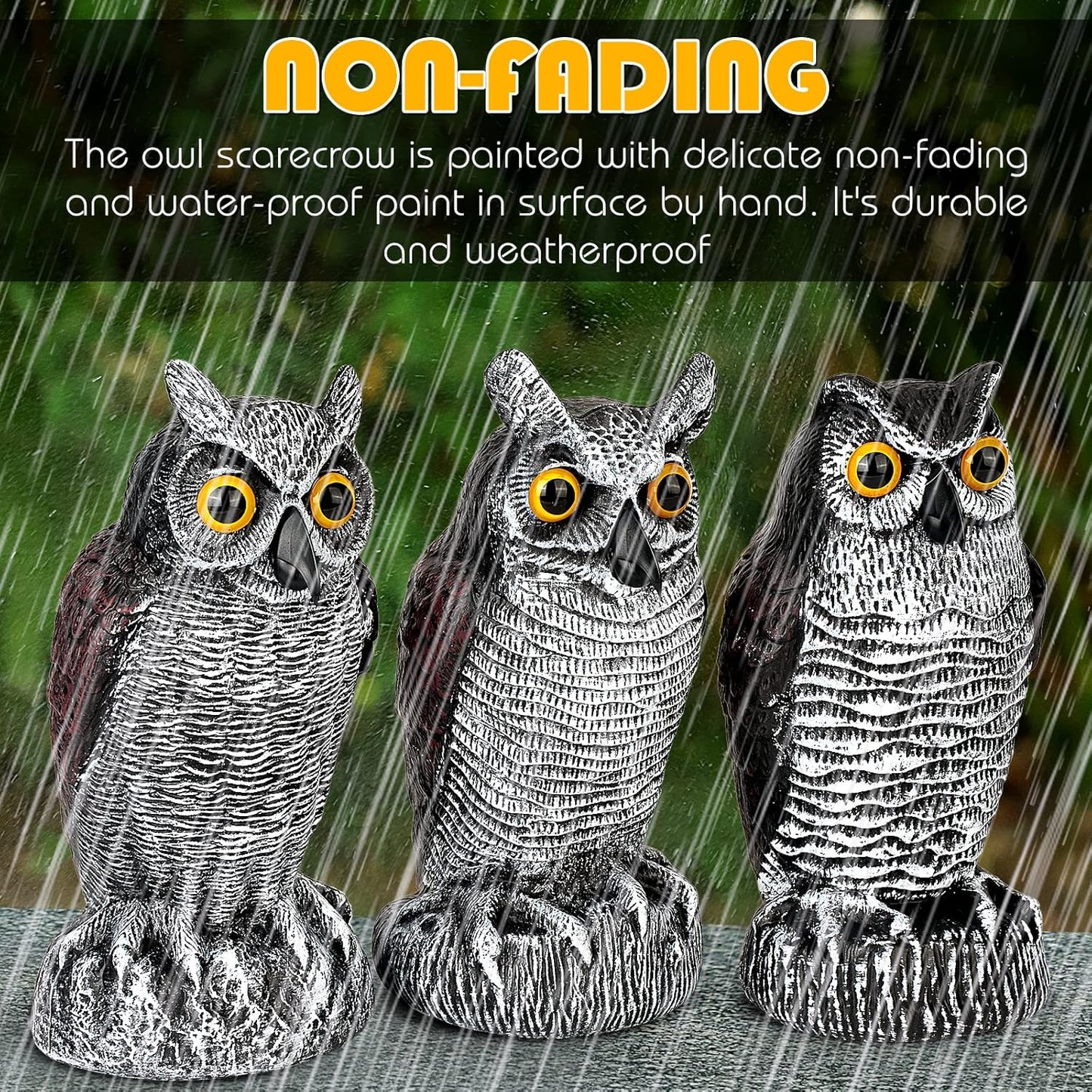3-Pack Owl Decoys for Bird Deterrent - Weatherproof Bird Repellent Devices for Outdoor Use - Plastic Owls to Scare Birds Away and Control Garden Pests