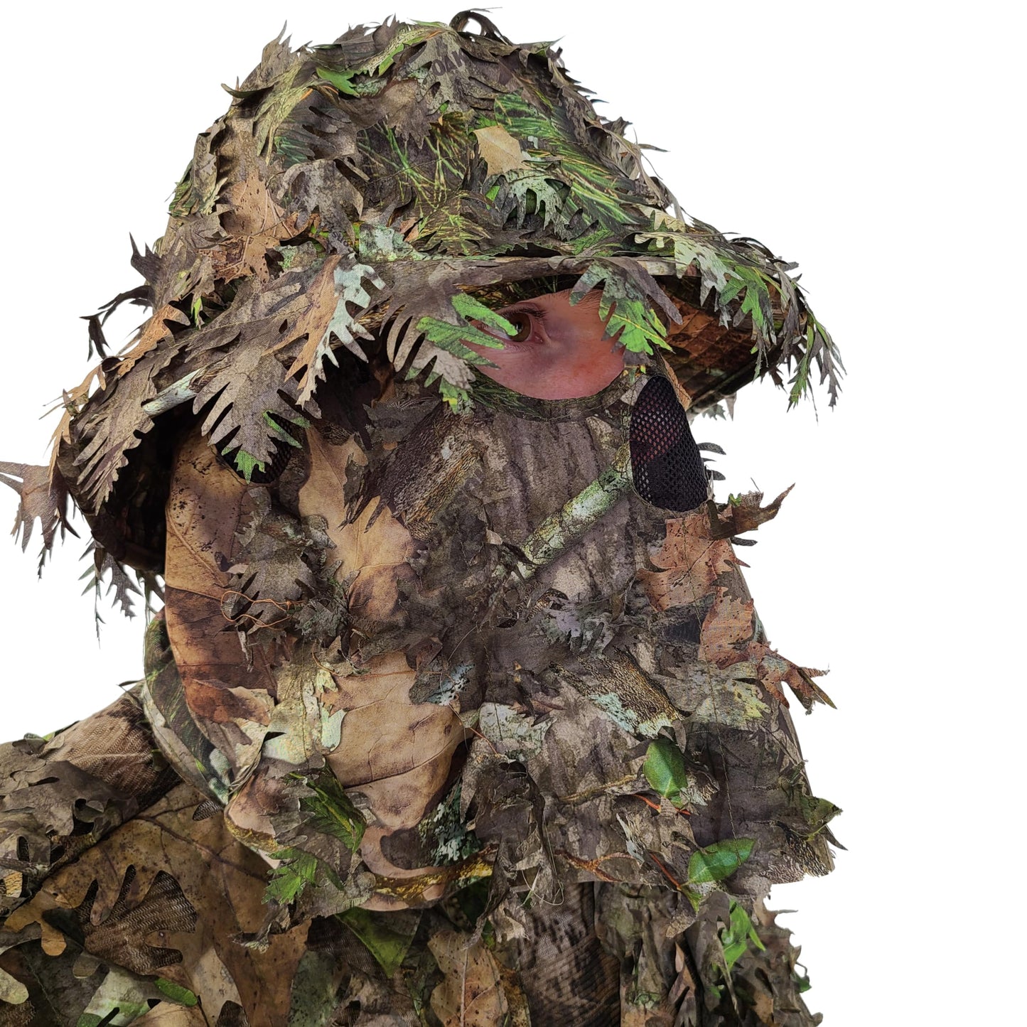 QuikCamo Realtree & Mossy Oak 3D Leafy Camo Face Mask Bucket Hat for Men Deer Duck and Turkey Hunting (Fully Adjustable OSFM)