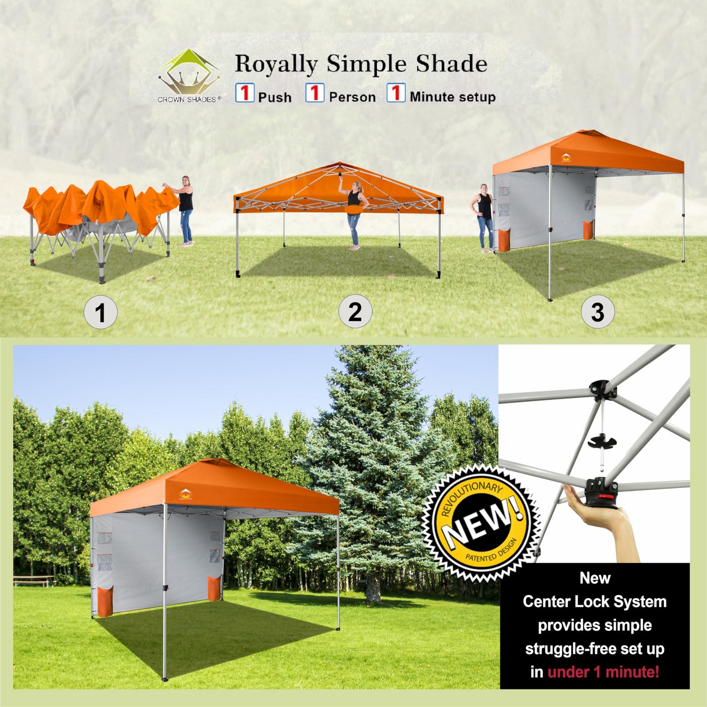 CROWN SHADES Canopy Tent 10x10 Pop Up Canopy Outdoor Shade with Pockets Sidewall, Easy Up Sun Shelter with One Person Set Up Center Lock, Portable Instant Camping Beach Canopy Tents, Forest Green