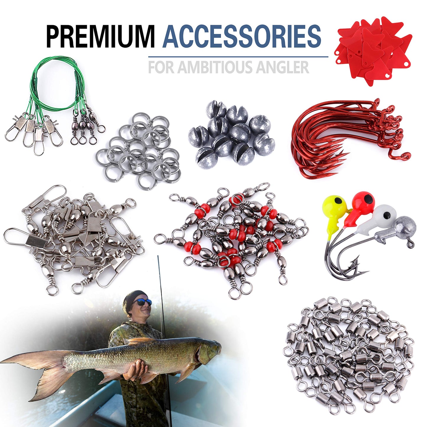 PLUSINNO Fishing Lures Baits Tackle Including Crankbaits, Spinnerbaits, Plastic Worms, Jigs, Topwater Lures, Tackle Box and More Fishing Gear Lures Kit Set, 102/302Pcs Fishing Lure Tackle