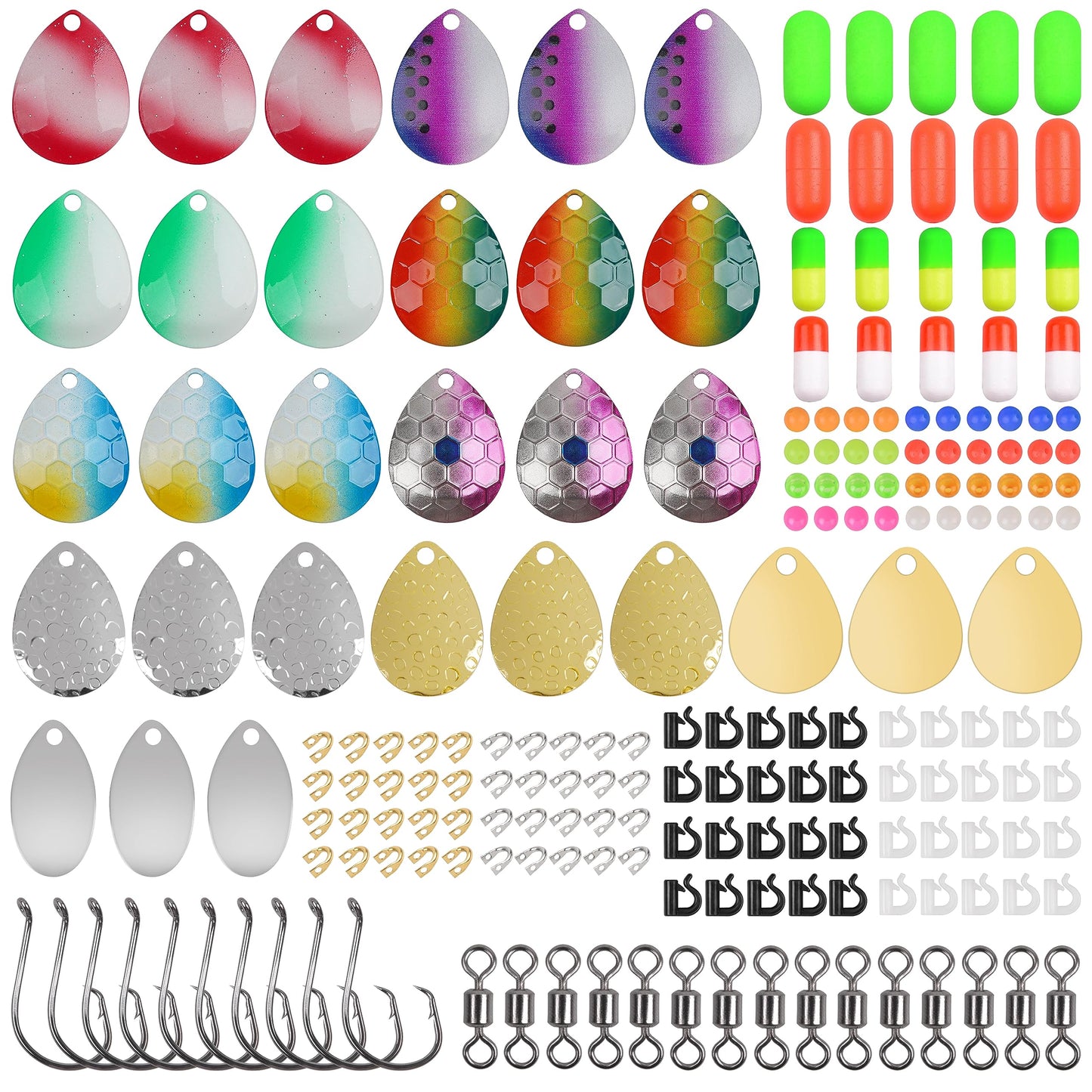Walleye Rig Making Kit,205pcs DIY Lure Making Supplies Parts for Crawler Harness Walleye Spinner Rigs Colorado Blades Pompano Floats Clevises Beads Hooks Spinner Lure Making Kit