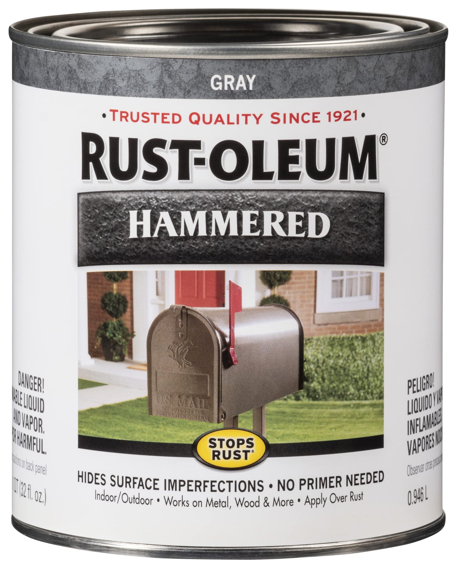 Rust-Oleum 7215502 Stops Rust Hammered Finish Brush Paint, Quart, Black