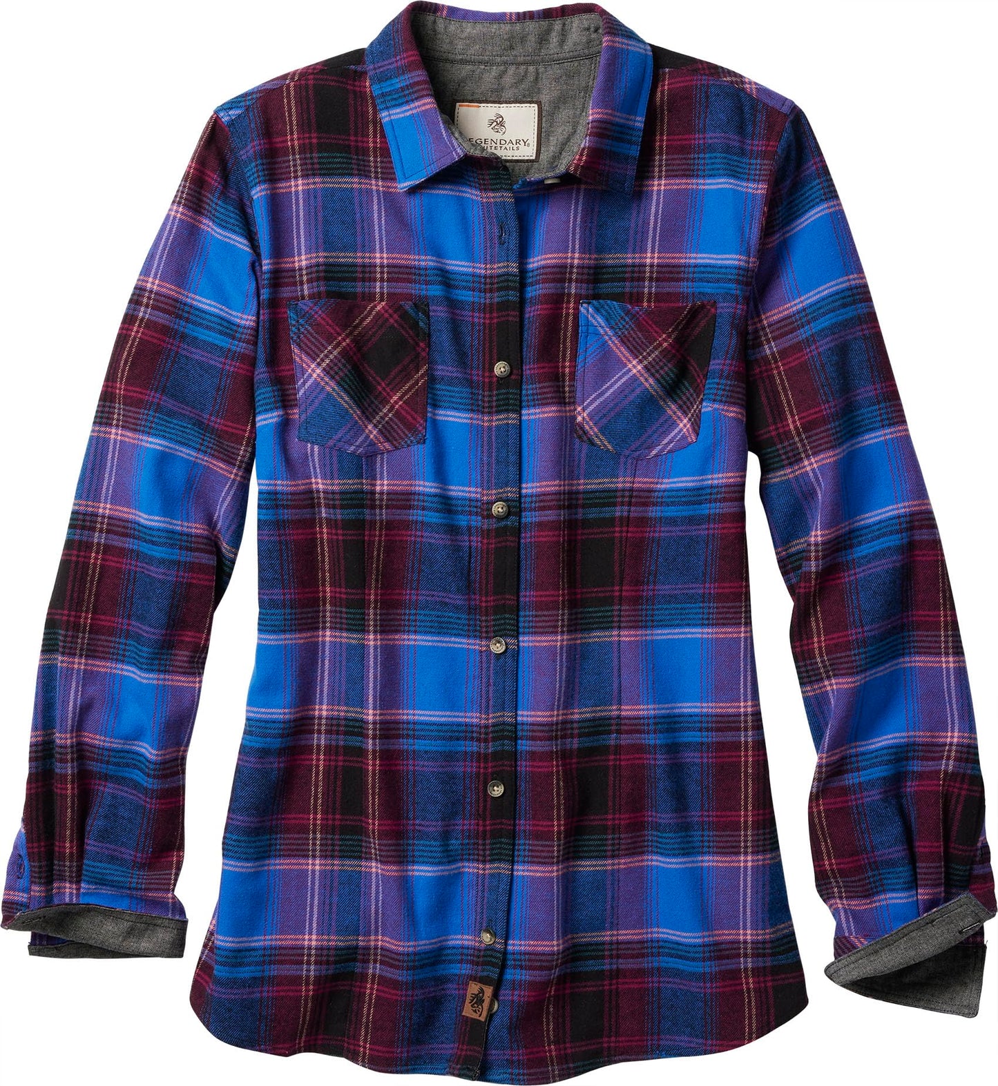 Legendary Whitetails Womens Cottage Escape Flannel Long Sleeve Plaid and Solid Color Clothes, Fitted Button Down