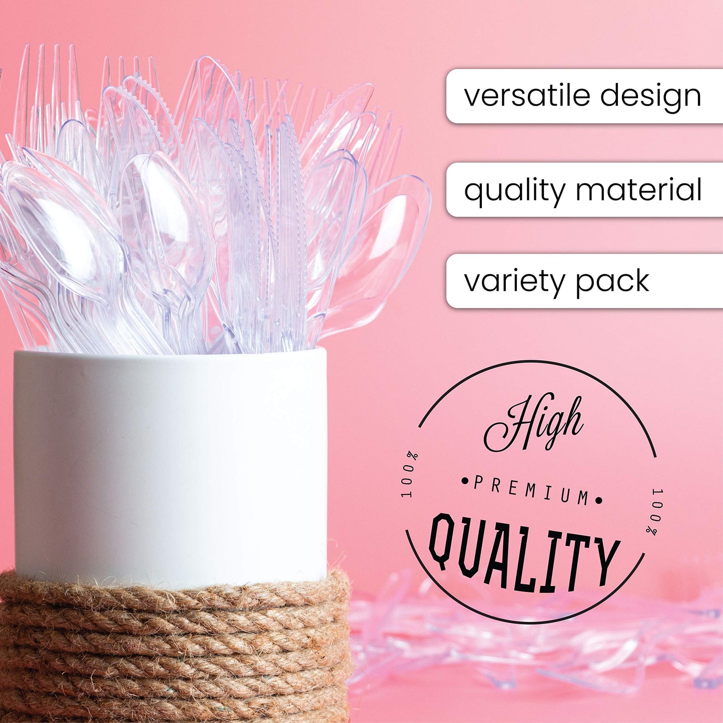 Party Bargains Disposable Cutlery set, SAPPHIRE Design, Clear Color, 360 Pieces: 180 Forks, 120 Spoons, 60 Knives