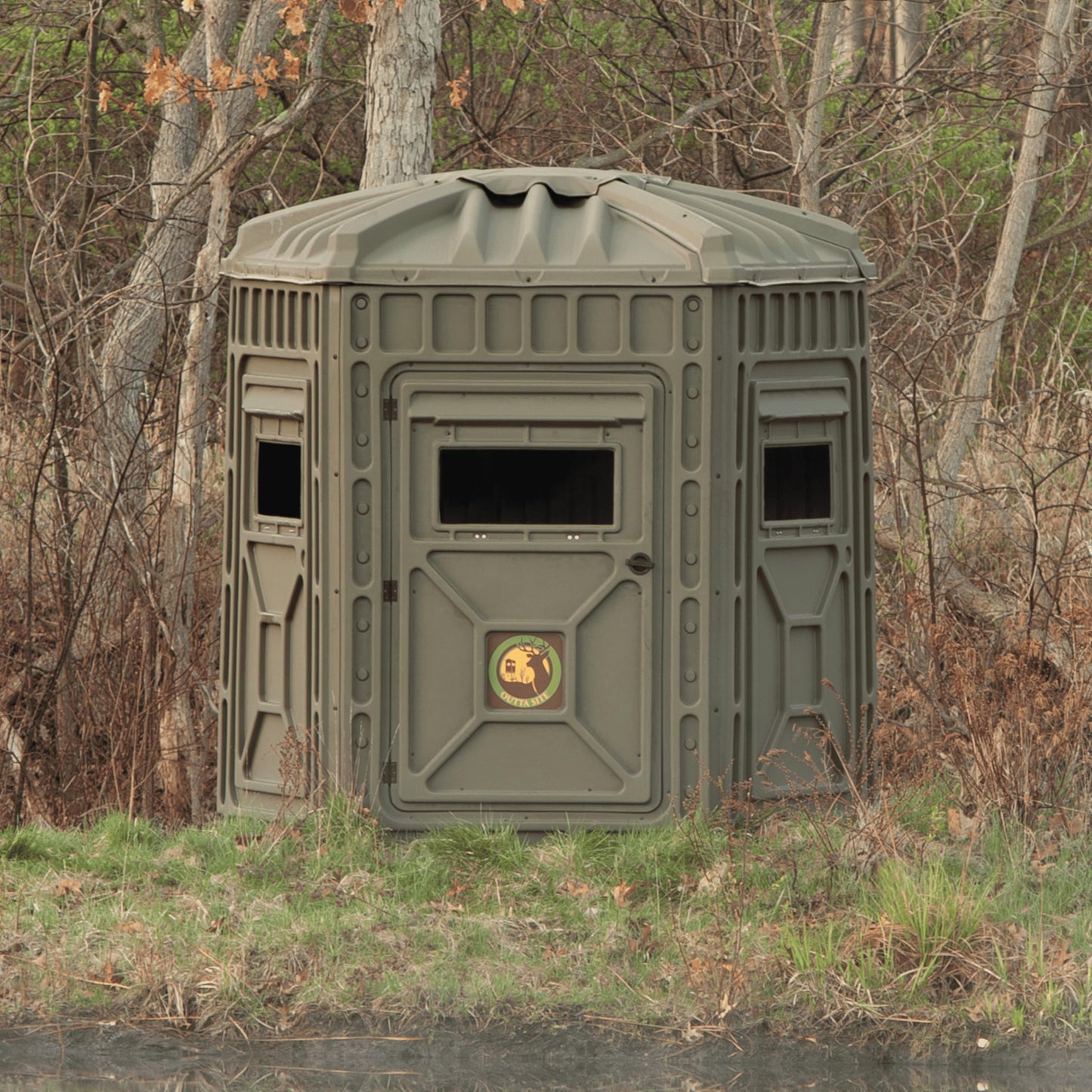 Outta Site Hunting Blind – 4 & 5 Sided High Density Plastic Hunting Blind – 1-2 & 2-3 Person Hard-Sided Ground Blind for Deer, Turkey Hunting – 360 Views – Arctic Snow Camo, Habitat Olive, Thicket Oak