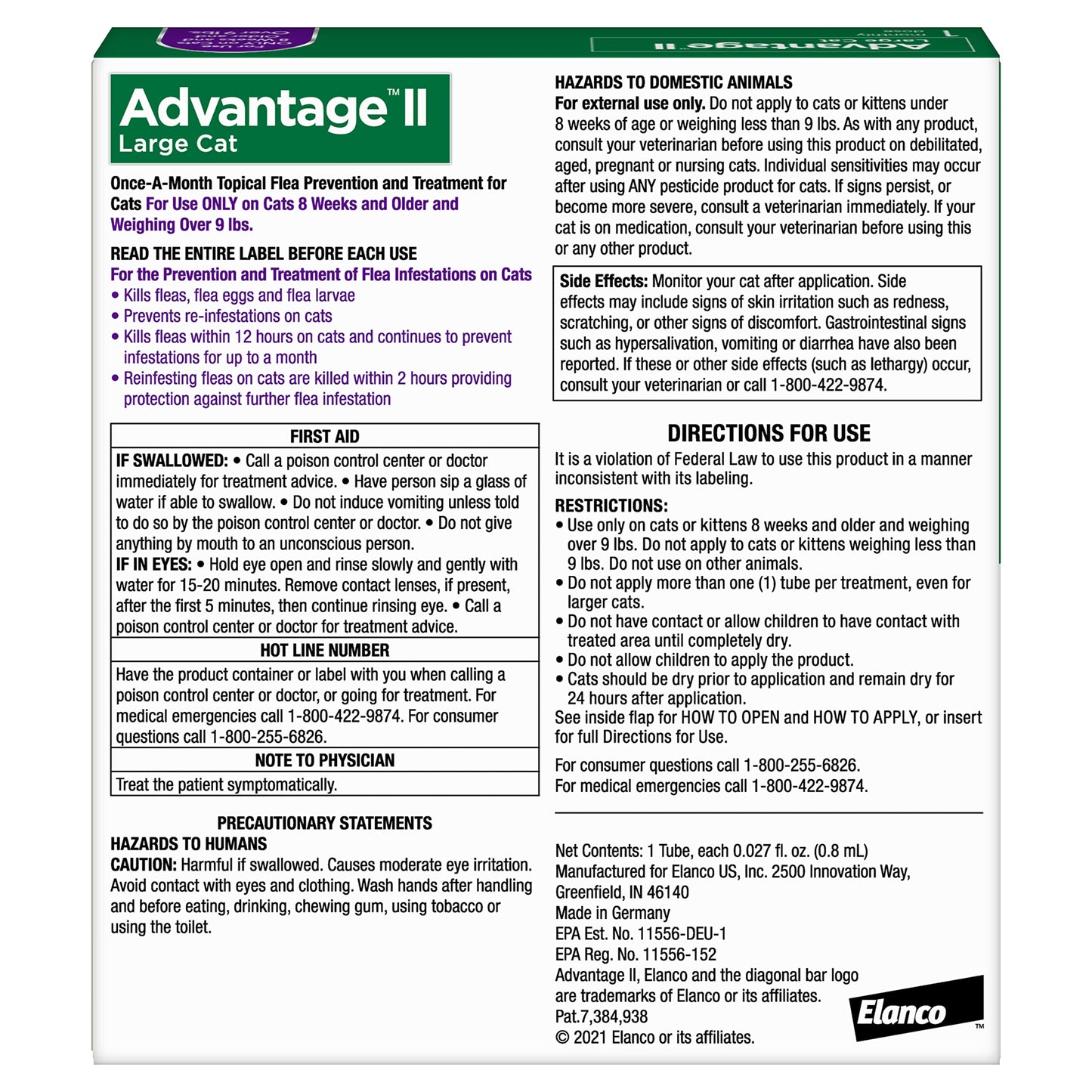 Advantage II Large Cat Vet-Recommended Flea Treatment & Prevention | Cats Over 9 lbs. | 6-Month Supply