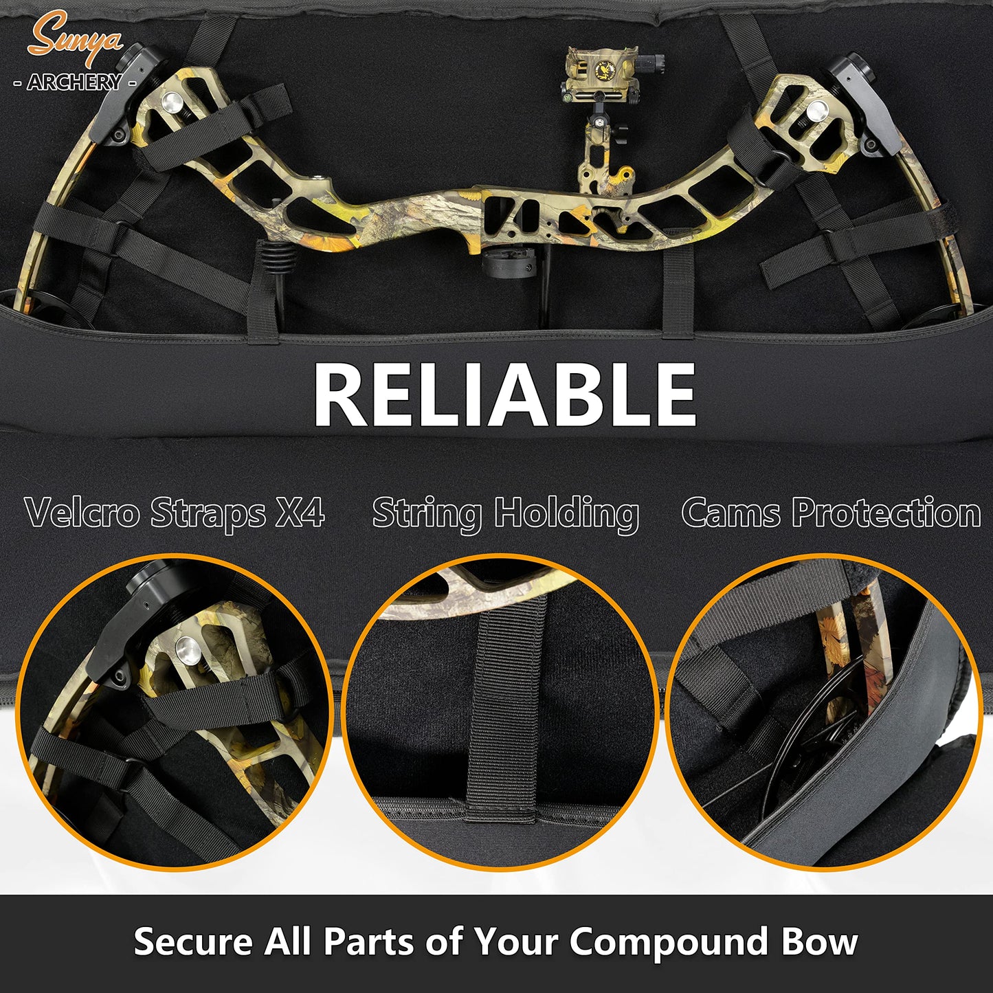 SUNYA Compound Bow Case with Molle System - Neoprene Bow String Protection & Padded Shoulder Sling - Soft Carrying Case for Archery Accessories, Equipment