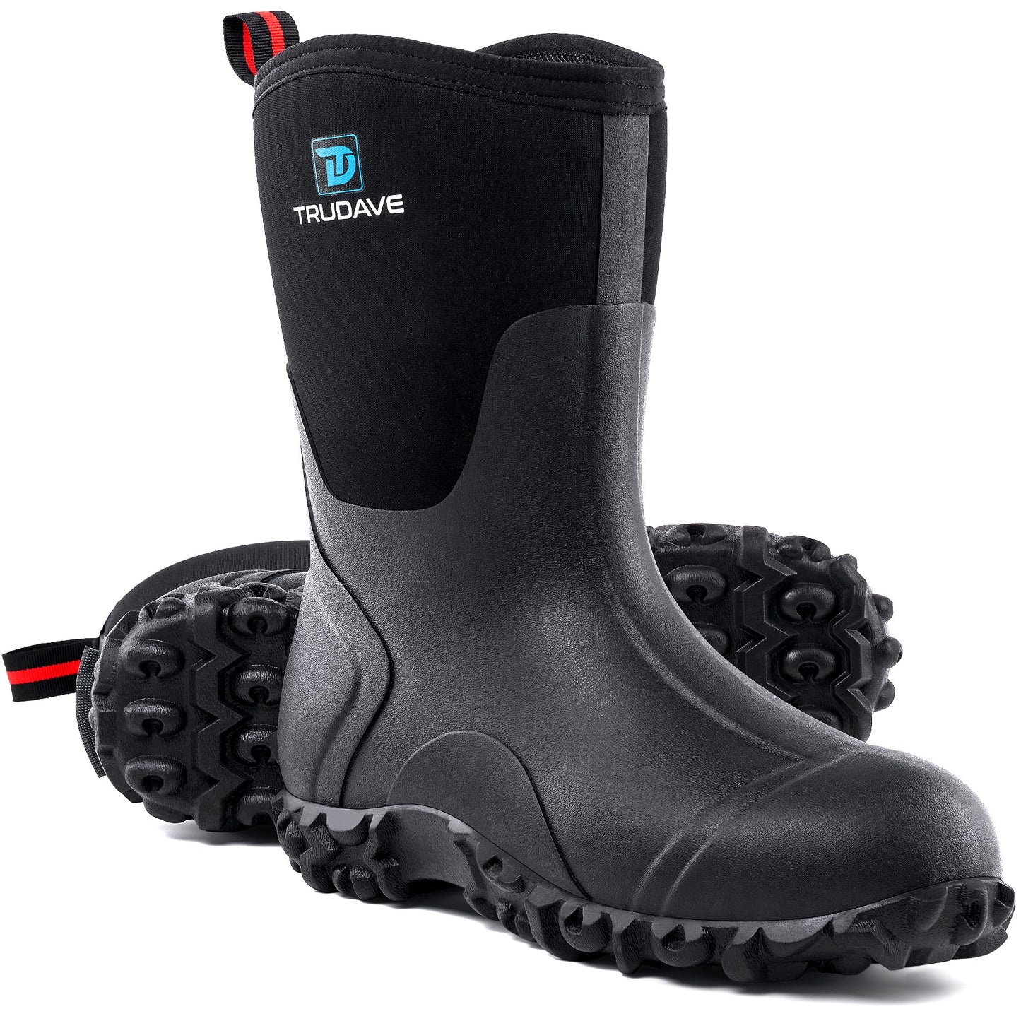 Rubber Boots for Women with Steel Shank, 6mm Neoprene Mid Calf Rain Boots, Waterproof Insulated Mud Work Boots All Season, Size 5-11